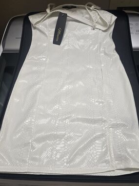 Minette White Mini Dress with Textured Snake Pattern